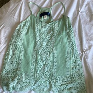 Turquoise blouse w/ floral & lace, size medium